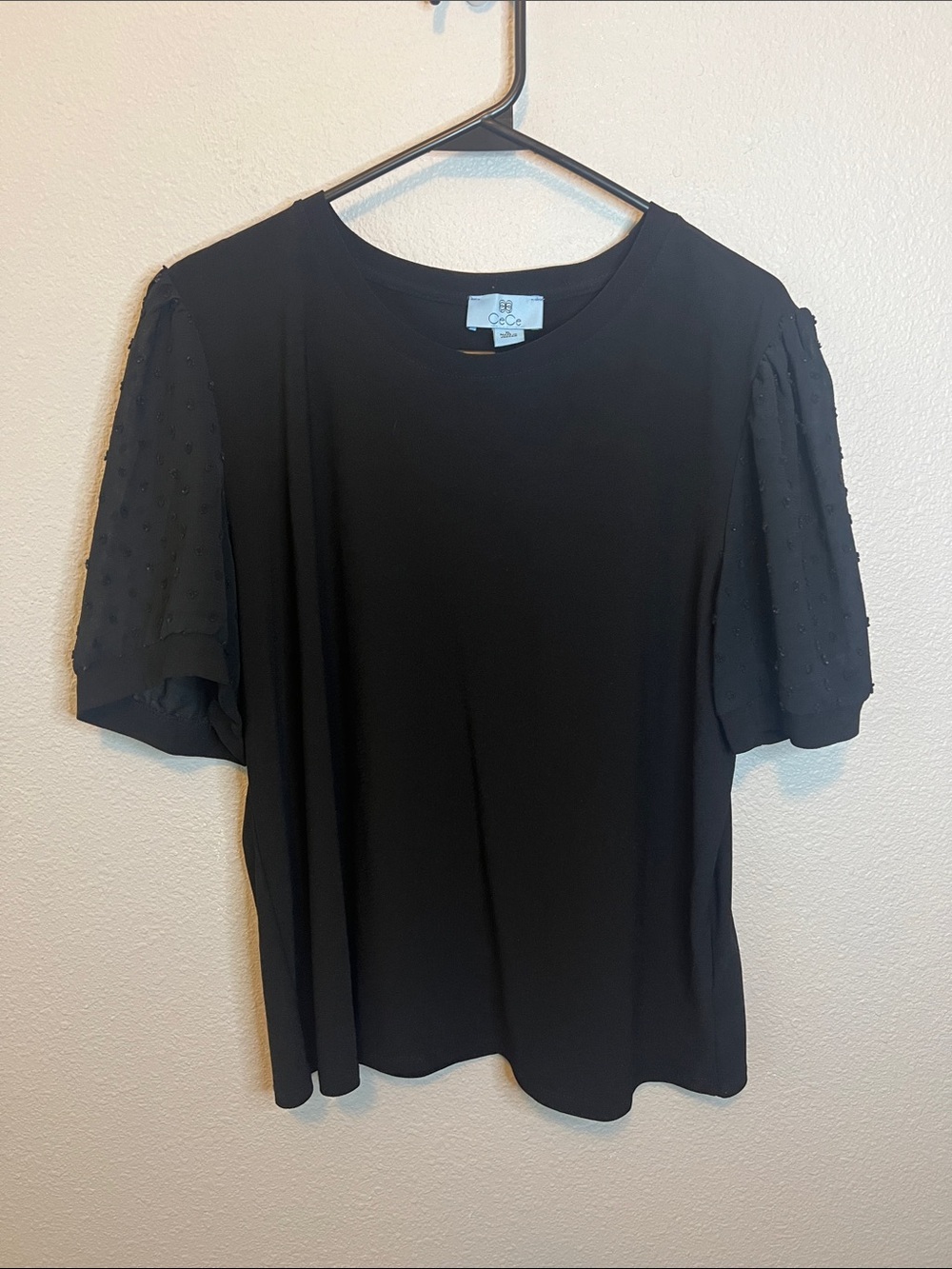 Cece Clip Dot Puff Sleeve Top Black Size XL
